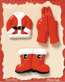 S1095-6 - Santa's Clothing - Flat Backed Resin Scrapbook Embellishment Set (6 cards per package)