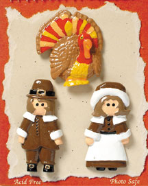 S1097 - Thanksgiving Pilgrims - Flat Backed Resin Scrapbook Embellishment Set