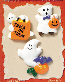 S1103-6 - Trick Or Treat Ghost - Halloween - Flat Backed Resin Scrapbook Embellishment Set (6 cards per package)