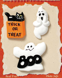 S1104-6 - Trick Or Treat Cat - Flat Backed Resin Scrapbook Embellishment Set (6 cards per package)