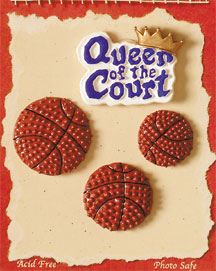 S1114-6 - Queen Of Court Basketball - Flat Backed Resin Scrapbook Embellishment Set (6 cards per package)