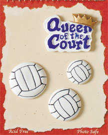 S1115-6 - Queen Of Court Volleyball - Flat Backed Resin Scrapbook Embellishment Set (6 cards per package)