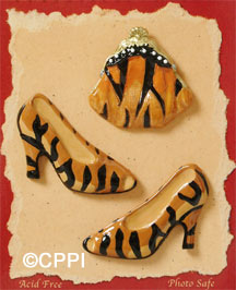 S1118 - Tiger Purse Shoes - Flat Backed Resin Scrapbook Embellishment Set