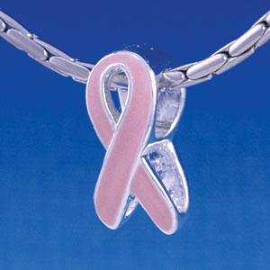 B1244 tlf - Pink Ribbon - Im. Rhodium Large Hole Beads