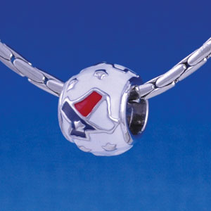 B1255 tlf - Red, White, and Blue Texas on White - Im. Rhodium Large Hole Beads