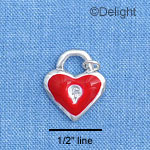 C1548 - Heart - Padlock Red - Silver Charm