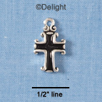 C1864 - Black Enamel Scroll Cross - Silver Charm