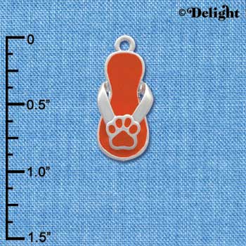 C2153 - Paw Flip Flop Orange Silver Charm