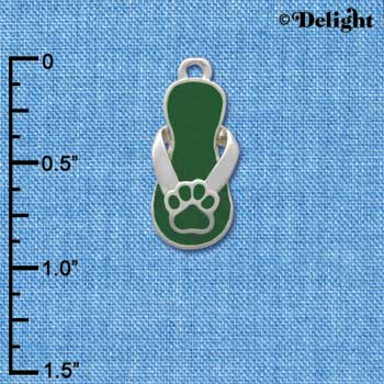 C2155 - Paw Flip Flop Green Silver Charm