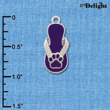 C2157 - Paw Flip Flop Purple Silver Charm