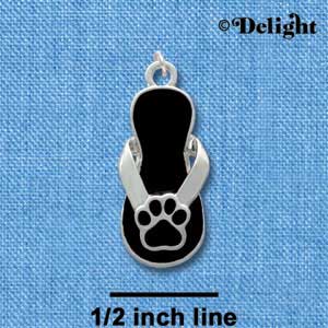 C2158 - Paw Flip Flop Black Silver Charm