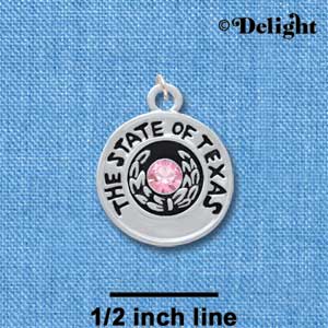 C3004 - Seal of Texas with Light Pink Swarovski Crystals - Silver Charm