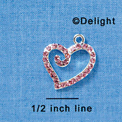 C3138 - Pink Swarovski Curled Heart - Silver Charm (Left and Right)