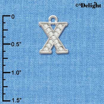 C3726 tlf - Swarovski Crystal - X - Beaded Border - Silver Charm