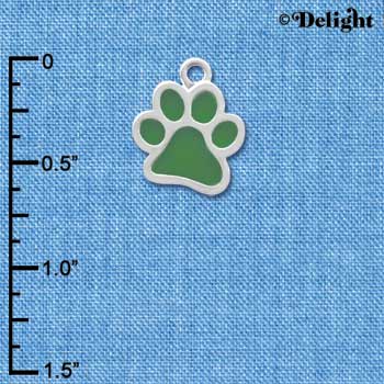 C3891 tlf - Medium Translucent Green Paw - 2 Sided - Silver Charm 