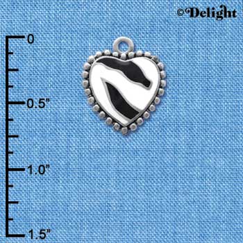 C4151+ tlf - Enamel Zebra Print Heart - 2 Sided - Im. Rhodium Plated Charm