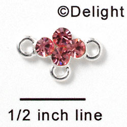 F1045 - Four Pink (Light Rose) Swarovski Crystal Connector with 3 loops - Silver plated Charm