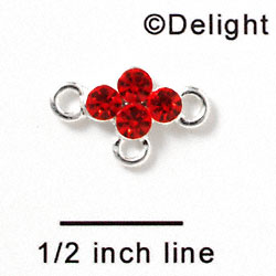 F1046 - Four Red (Light Siam) Swarovski Crystal Connector with 3 loops - Silver plated Charm