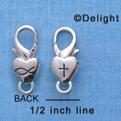 F1408 tlf - Cross & Fish in Heart - Im. Rhodium Plated Large Lobster Claw Clasp