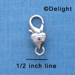 F1410 tlf - Nurse Hat on Heart - Im. Rhodium Plated Large Lobster Claw Clasp