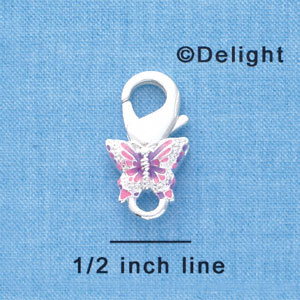 F1412 tlf - Hot Pink Butterfly - Silver Plated Large Lobster Claw Clasp