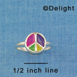 F1447 tlf - Translucent Multicolored Peace Sign - Size 7 - Silver Plated Ring