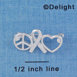 F1448 tlf - Open Peace Sign, Ribbon, Heart - Silver Plated Pin