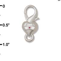 F1410 tlf - Nurse Hat on Heart - Im. Rhodium Plated Large Lobster Claw Clasp