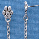 F1418 tlf - Mini Paw with Dangle Chain - Silver Plated Post Earrings (1 Pair per package)