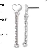 F1421 tlf - Mini Smooth Heart Dangle Chain - Silver Plated Post Earrings (1 Pair per package)