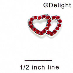 Double Heart Connector - Red Swarovski - Silver Connecter