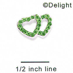 Double Heart Connector - Green Swarovski - Silver Connecter