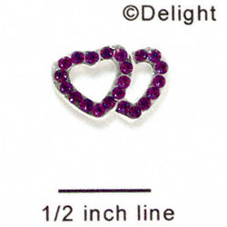 Double Heart Connector - Purple Swarovski - Silver Connecter