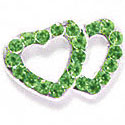 Double Heart Connector - Green Swarovski - Silver Connecter